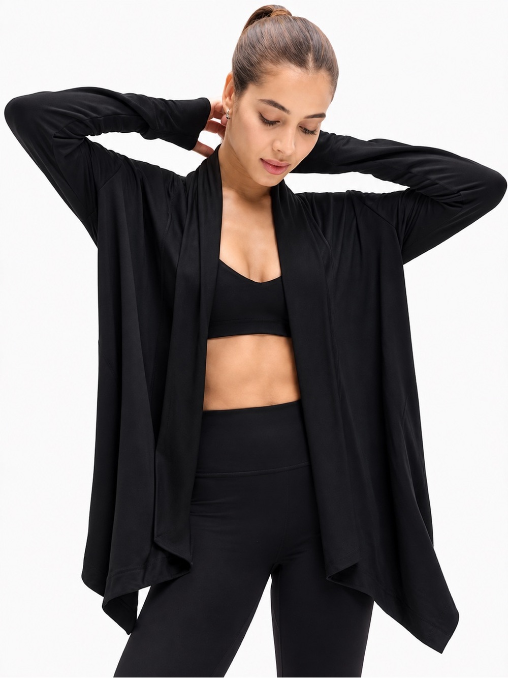 Athleta Black Draped Open-Front Cardigan